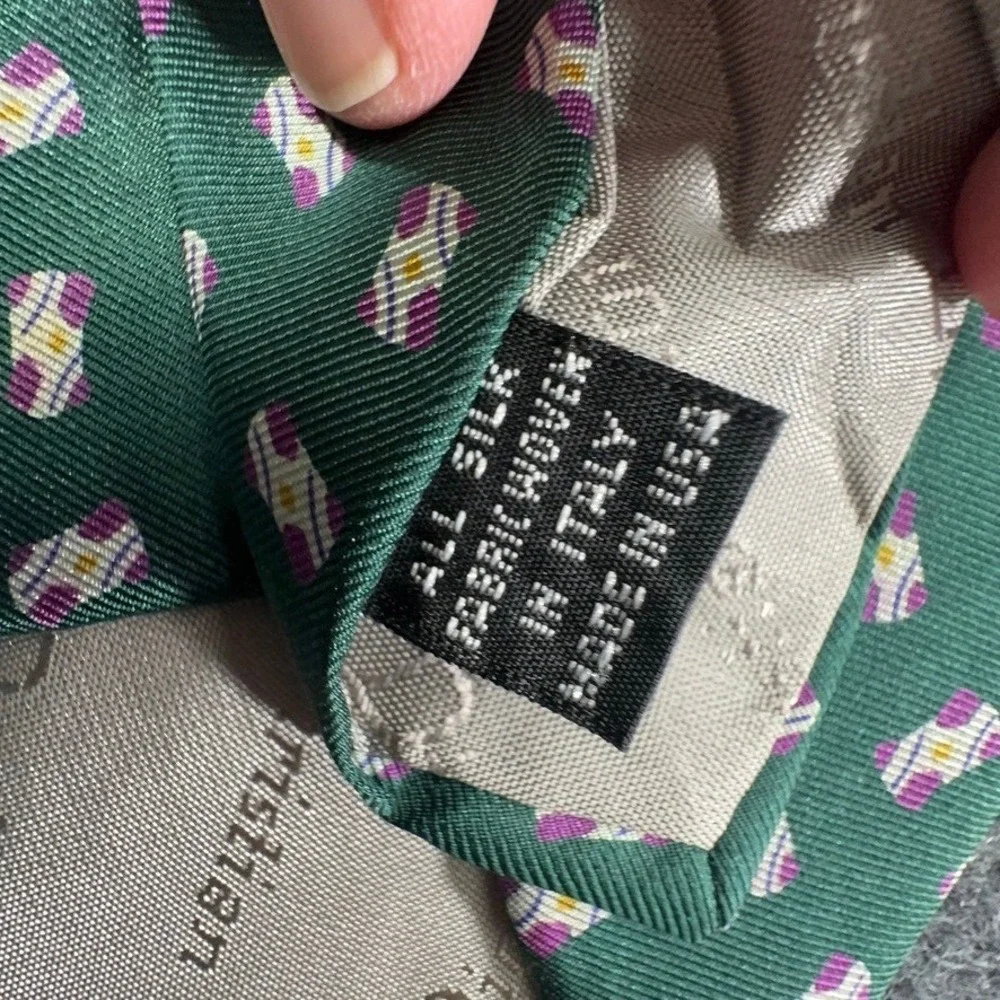 Christian Dior Monsieur Silk Tie Green Geometric Made in USA Italian Fabric